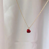 Crystal Red Heart Pendant Choker Necklace Silver 925 Clavicle Necklaces Female