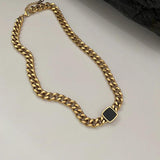 316L SS High-end Square Charm Thick Chain Bracelet Necklace