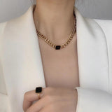 316L SS High-end Square Charm Thick Chain Bracelet Necklace
