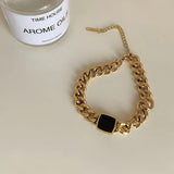 316L SS High-end Square Charm Thick Chain Bracelet Necklace