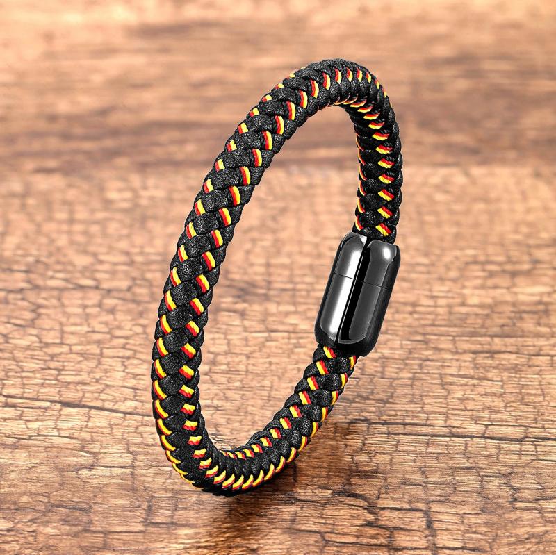 Woven Leather Bracelet Stainless Steel Magnetic Men's Bangles