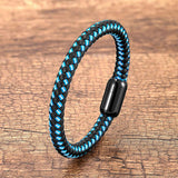 Woven Leather Bracelet Stainless Steel Magnetic Men's Bangles