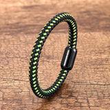 Woven Leather Bracelet Stainless Steel Magnetic Men's Bangles