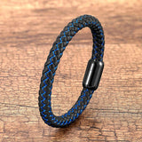 Woven Leather Bracelet Stainless Steel Magnetic Men's Bangles