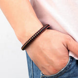 Woven Leather Bracelet Stainless Steel Magnetic Men's Bangles