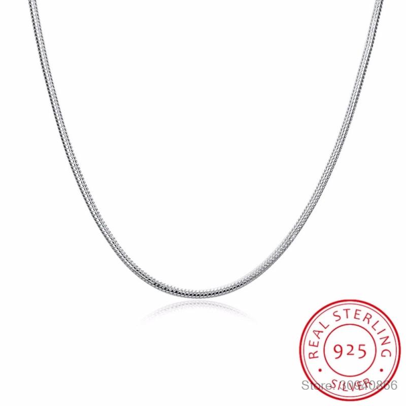 925 Silver 2mm Round Snake Chain Necklace for Women Men