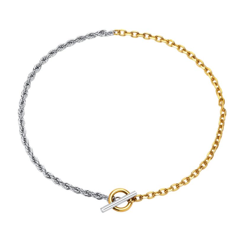 Stainless Steel Punk Rope Chain Toggle Clasp Necklace for Women