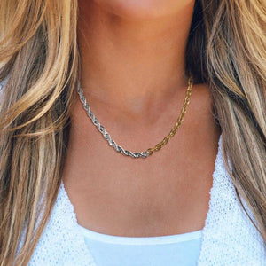 Stainless Steel Punk Rope Chain Toggle Clasp Necklace for Women