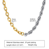 Stainless Steel Punk Rope Chain Toggle Clasp Necklace for Women