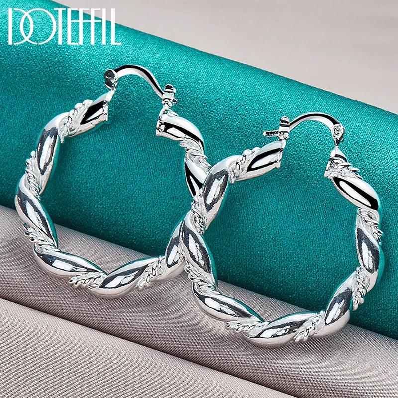 925 Silver Twisted Rope Loop 38mm Circle Hoop Earring