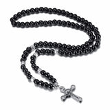 Men Carnelian Stone Rosary Bead Necklace Cross Crucifix Catholic