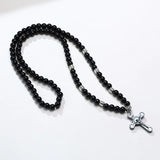 Men Carnelian Stone Rosary Bead Necklace Cross Crucifix Catholic