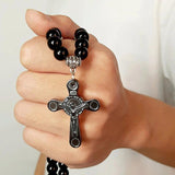 Men Carnelian Stone Rosary Bead Necklace Cross Crucifix Catholic