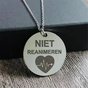 Heart Engraved NIET REANIMEREN Pendant Necklace Stainless Steel Charm
