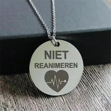 Heart Engraved NIET REANIMEREN Pendant Necklace Stainless Steel Charm