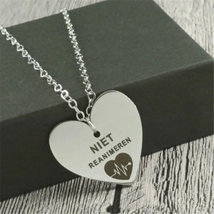 Heart Engraved NIET REANIMEREN Pendant Necklace Stainless Steel Charm