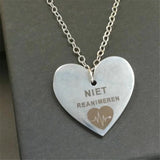 Heart Engraved NIET REANIMEREN Pendant Necklace Stainless Steel Charm