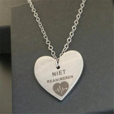 Heart Engraved NIET REANIMEREN Pendant Necklace Stainless Steel Charm