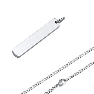 Men's Stainless Steel Bar Necklace, Cuban Chain, A-Z Initial Pendant