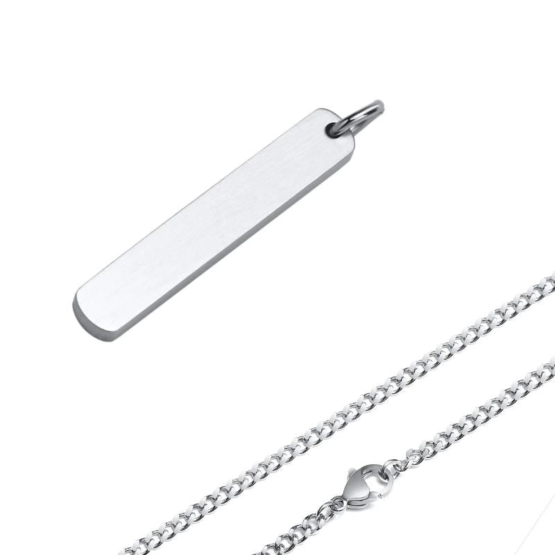 Men's Stainless Steel Bar Necklace, Cuban Chain, A-Z Initial Pendant
