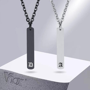 Men's Stainless Steel Bar Necklace, Cuban Chain, A-Z Initial Pendant