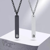 Men's Stainless Steel Bar Necklace, Cuban Chain, A-Z Initial Pendant