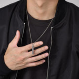 Men's Stainless Steel Bar Necklace, Cuban Chain, A-Z Initial Pendant