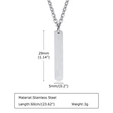 Men's Stainless Steel Bar Necklace, Cuban Chain, A-Z Initial Pendant