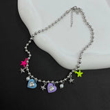 Vintage Pearl Dial Zircon Necklace Y2K Star Choker Party Jewelry