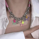 Vintage Pearl Dial Zircon Necklace Y2K Star Choker Party Jewelry