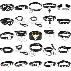 Goth Women Choker Collar Punk Necklaces Pu Leather Gothic Rivets Cross Chains