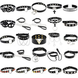 Goth Women Choker Collar Punk Necklaces Pu Leather Gothic Rivets Cross Chains