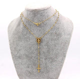 Women Rosary Necklaces Stainless Steel Virgin Mary And Jesus Cross Pendants