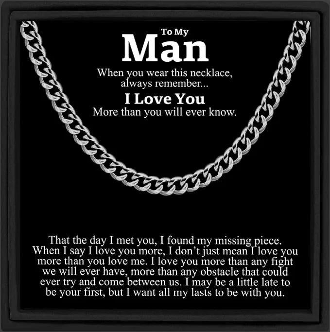 To My Man Stainless Steel Cuban Chain Necklace for Him