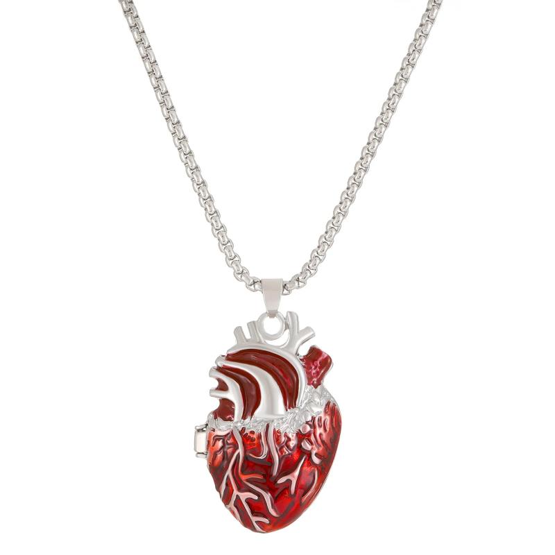 Retro Punk Red Heart Pendant Necklace for Unisex
