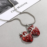 Retro Punk Red Heart Pendant Necklace for Unisex