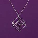 Hypercube Tesseract Geometry Necklace 4D Cube Necklace