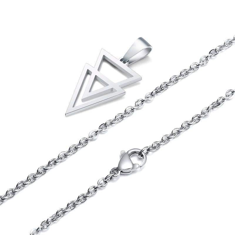 Men's Stainless Steel Double Triangle Pendant Necklace with O Chain 50/60cm