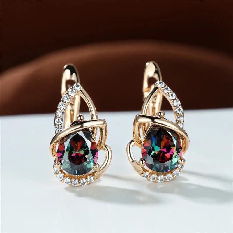 Zircon Lotus Flower Hoop Earring Punk Rose Wedding Earrings