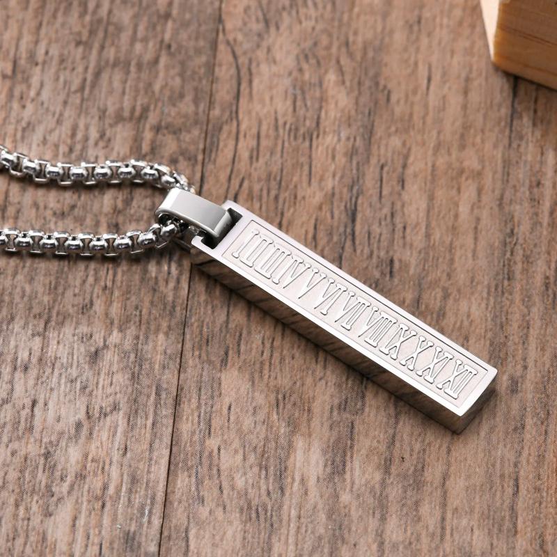 Roman Numeral Bar Necklace for Men