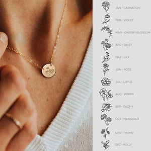 Delicate Birth Flowers Necklace Zola Flower Month Disc Necklace