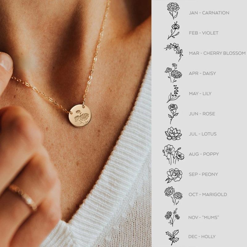 Delicate Birth Flowers Necklace Zola Flower Month Disc Necklace