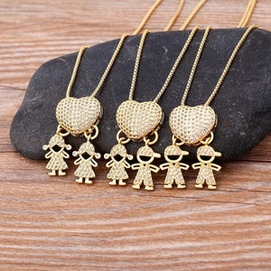 Nidin Girl Boy Pendant Charm Heart Shape Chain Necklace Wedding Jewelry