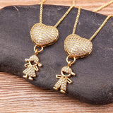 Nidin Girl Boy Pendant Charm Heart Shape Chain Necklace Wedding Jewelry