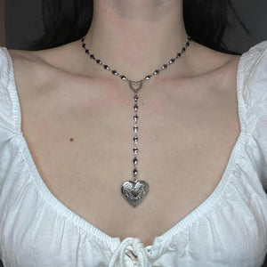 Stainless Steel Heart Locket Angelcore Rosary Necklace