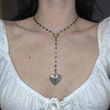 Stainless Steel Heart Locket Angelcore Rosary Necklace