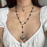 Stainless Steel Heart Locket Angelcore Rosary Necklace