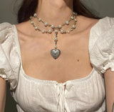 Stainless Steel Heart Locket Angelcore Rosary Necklace