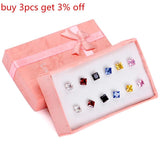 CZ Stud Earrings Set 6 Pairs Mix Size 3mm/5mm/7mm Round/Geomet