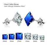 CZ Stud Earrings Set 6 Pairs Mix Size 3mm/5mm/7mm Round/Geomet